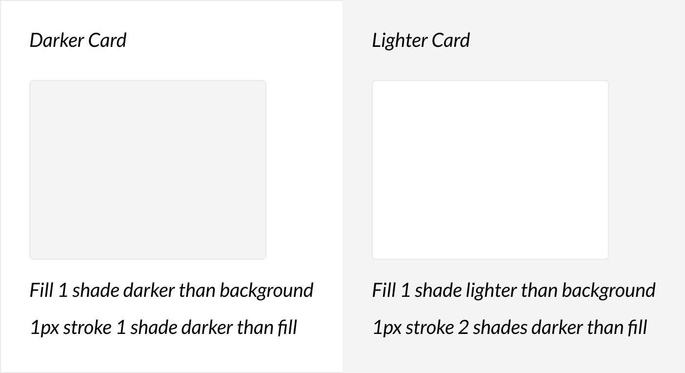 Examples of color options for cards - dark and light